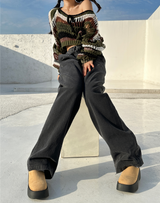 BOW LOOSE-FIT LAYERED NET SOFT CROPPED COLOR-BLOCK KNIT - 2 COLOR