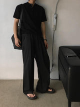 [A-T0138] ワッフルヘンリーネッククロップ半袖Tシャツ (5色)