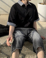 Levin Roll-Up Collar Henley Short Sleeve