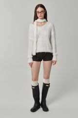 Three-button lace short, Charcoal