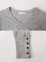 Cuff Button Deep V-neck Knit (2color)