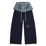Layered Denim Contrast Wide Pants 233003649