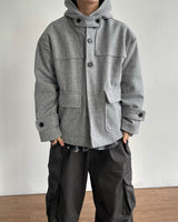 Carbon Wool Hooded Half Coat