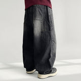 Oil waistband deep-washed capanger denim wide pants (3 colors)