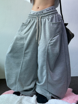 KOREAN/STRING 🤍 FORMAL CAVE FRONT PLEAT COTTON STRING BALLOON PANTS 🤍🩶🤎🖤 - 5 COLORS