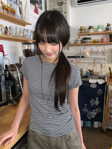 Yurimo Stripe Boat Neck Short Sleeve Tee