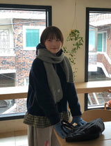 アマンティチェックフリルフードフリースジップアップジャンパー