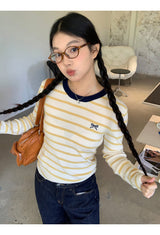 Bow Yellow Stripe Long Sleeve Tee