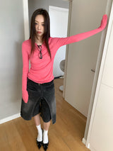 カラーソフトラウンドベーシック長袖Tシャツ