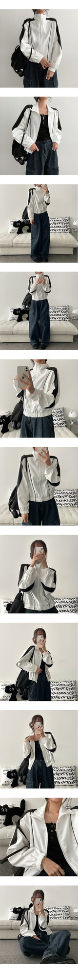 RORON Coloring Line Cropped Windbreaker Jumper
