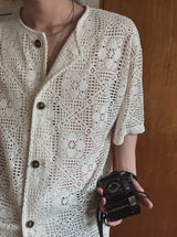 Suo crochet punching knitwear half shirt