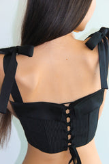 RIBBON PIN STRIPE CORSET TOP / BLACK