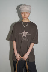 ウォッシュ加工スターオーバーサイズTシャツ (ブラウン)