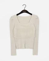 Coil Chiffon Layered Square Neck Slit V-Neck Knitwear