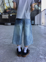Rope Light Washing Bermuda Denim Pants