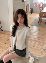 [SHOPPERMADE] スノーヘアリーショートスリーブファーカーディガン