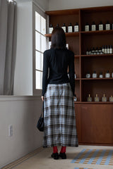 CHECK SLIT LONG SKIRT GRAY