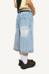 Air Blue Washed Denim Bermuda Pants
