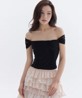 ロージー メッシュ ピンタック ボレロ Tシャツ_TT6S211BK