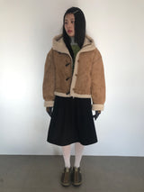 Femme Duffle Hooded Faux Shearling Jacket (2color)