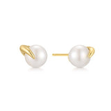 gold pearl claw stud 14k gold plating + 925 silver earrings E069-01G