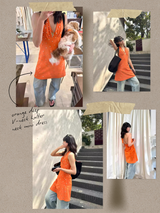 orange deep V-neck halter neck mini dress