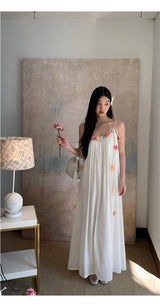Mobile flower sleeveless long dress