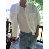 [Unisex] ストライプクロップシャツ(3color)