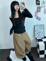 OFF SHOULDER TWISTED SLIN LONG KNIT 🩶🤍🖤3COLOR
