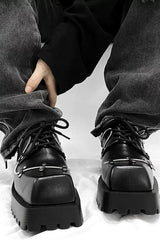 Black Leather Chunky Derby Shoes