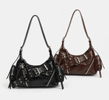 Studded Waxed Leather Motorcycle Shoulder Bag
