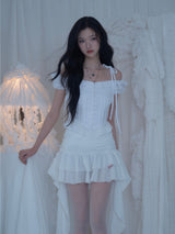 ROSÉ 2 Off-Shoulder Pintuck Lace Blouse