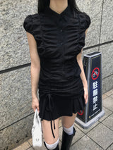 City Class Sheer Shirring HAlf Shirt& Skirt SET 