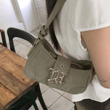 Kroll logo buckle suede washed cross hobo shoulder bag