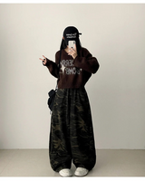 カラー カモ サイド ピンタック ワイドパンツ
