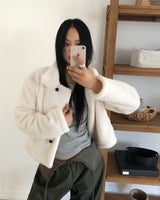 Haking High-Neck Button Sherpa Fur Loose-Fit Jumper