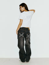 LOW DAMAGE DENIM PANTS BLACK