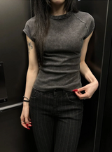 Pigment washing crop t-shirts(4color)