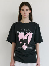 HEART CAT FRIENDS LOOSE FIT T-SHIRT CHARCOAL