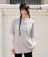 レースフラワーTシャツ - グレー