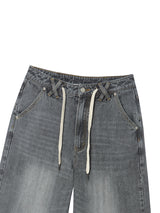 STRING CAPRI DENIM PANTS GREY