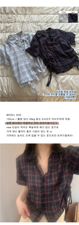 side-line short-sleeved checkered blouse nb