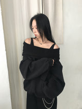 [Off-Shoulder Available] Robe Pintuck Big Hooded Sweatshirt (2c)