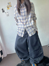 Ani Sheer Check Oversized Shirt 3color