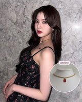 シティウーマンゴールドチェーンチョーカーネックレス / City Women Gold Chain Choker Necklace - Ruby Red