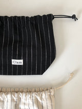 Clam ストリングポーチ _ ナチュラルブラックストライプ