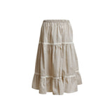 (2color) Scarf Slub Stripe Lace Tiered Skirt