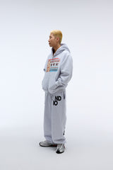 Sound wave artwork damage washing hoodie zip-up (Melange)