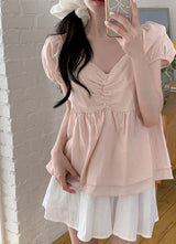 #PR Chiffon シャーリング半袖ブラウス (3color)