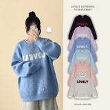 Mona Lovely Lettering Embroidery Loose Fit Round Knit